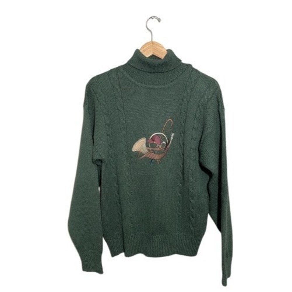 Herman Geist Sweater Womens Medium Green Cable Knit Wool‎ Equestrian Hunting